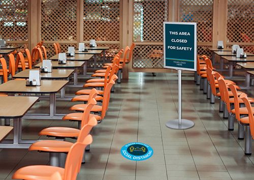 Pedestal Sign in School Cafeteria